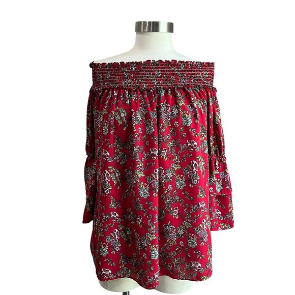 Max Studio Women's Red Floral Blouse Size Small - Picture 1 of 9